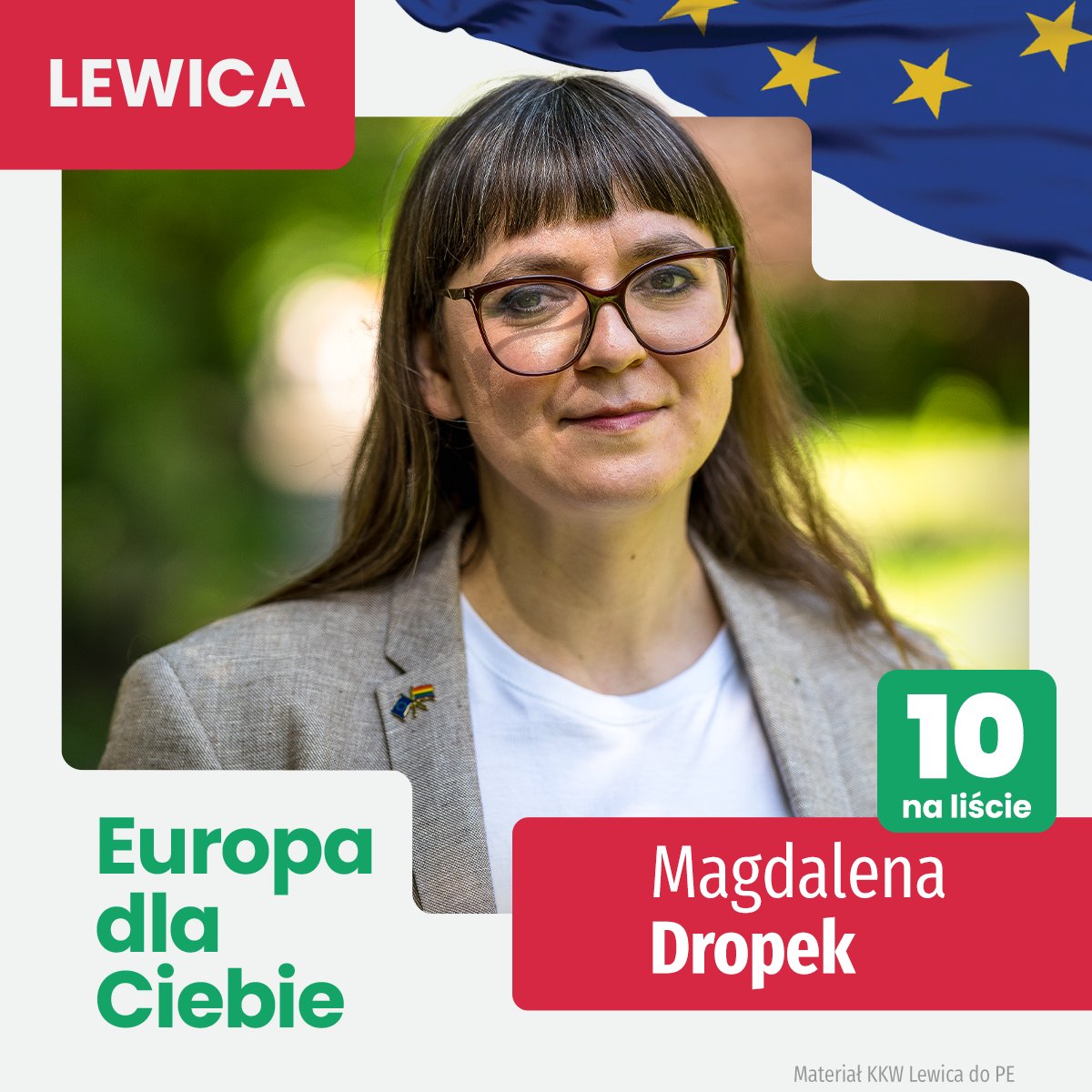 Cześć, Nazywam się Magda Dropek i jestem Twoją progresywną kandydatką do Parlamentu Europejskiego. Znajdziesz mnie na miejscu 10. na liście @__Lewica w okręgu numer 10 (Małopolska i Świętokrzyskie). Lewica chce Europy bliżej ludzi, przyjaznej, dostępnej, transparentnej. Europy