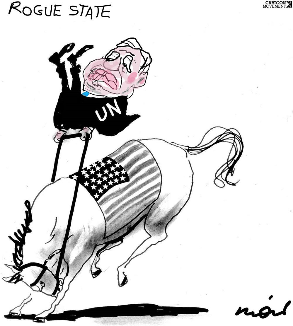 Rogue state. Today’s cartoon by @moir_alan. More cartoons: buff.ly/3U2y010 #UN #USA #internationalcommunity