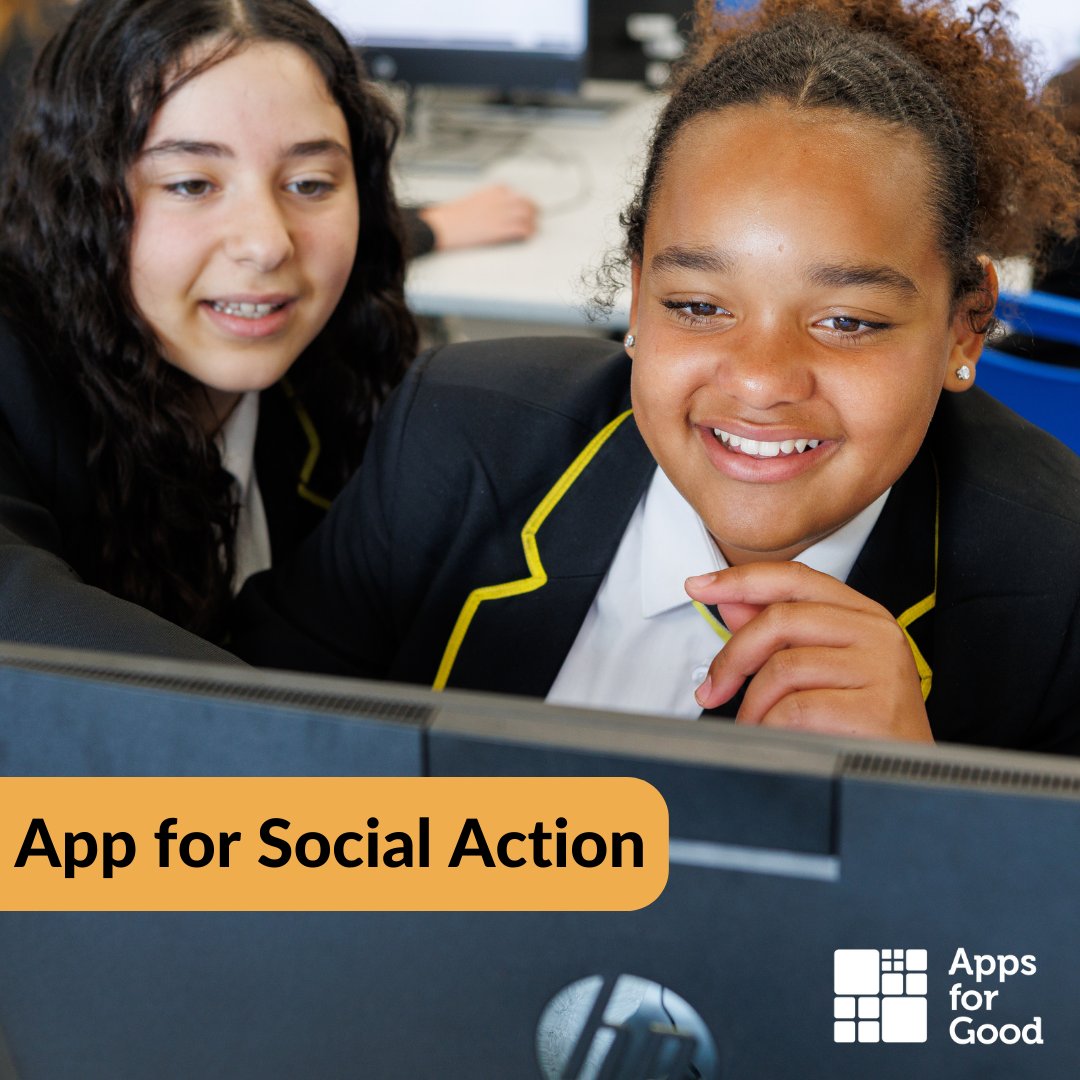 Introducing App for Social Action - a free computing course where students create a social action app & learn digital & essential skills 👩‍🏫 Can be taught over 7 sessions 📱 Ready to pick up & deliver 💻 Mapped to UK computing curriculums Sign up: ow.ly/TSpj50QhR4b