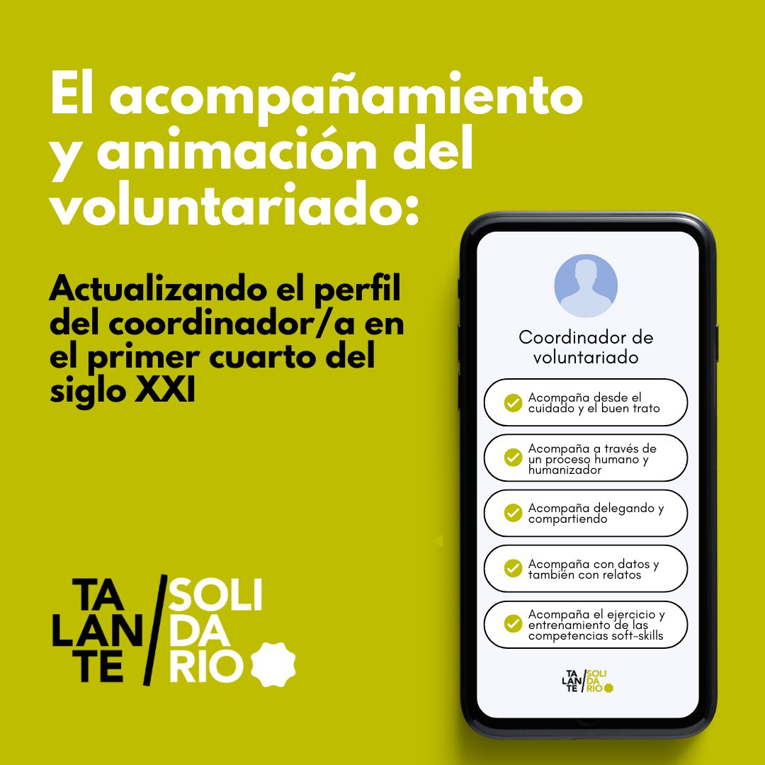 📢 ¡Actualizando el perfil del coordinador/a de #Voluntariado en el siglo XXI! 

<a href="/EducAutor/">César García-Rincón de Castro</a> nos invita a reflexionar sobre cómo acompañar y animar a nuestros voluntarios/as en su servicio 🌟📚

➡️ talantesolidario.org/certificacion-…

Colabora: <a href="/PolitSocialMur/">Consejería de Política Social Familias e Igualdad</a> <a href="/MSocialGob/">Ministerio de Derechos Sociales, Consumo y A2030</a>
