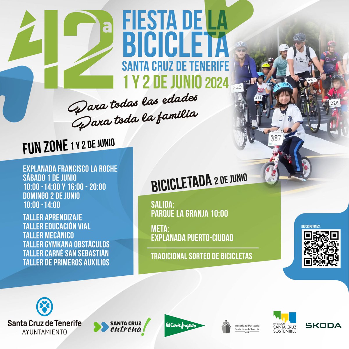 ‼️ ¿Aún no te has inscrito en la 42ª Fiesta de la Bicicleta de Santa Cruz?

🎉 Fun Zone👉 Talleres deportivo-educativos
🚴 Bicicletada desde el Parque La Granja hasta la explanada portuaria
🚲 Sorteo de 20 estupendas bicicletas

📝 Inscripción gratuita: bit.ly/42FiestaBicicl…