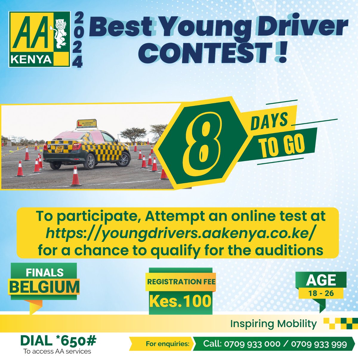 Bado siku nane! Je? Umejisajili? Sign up and take the test at youngdrivers.aakenya.co.ke to qualify for the auditions! Two winners will compete with global champions in Belgium, with incredible prizes for the top 10 winners. Tag your friends. #AAKenyacares #BestYoungDriver2024