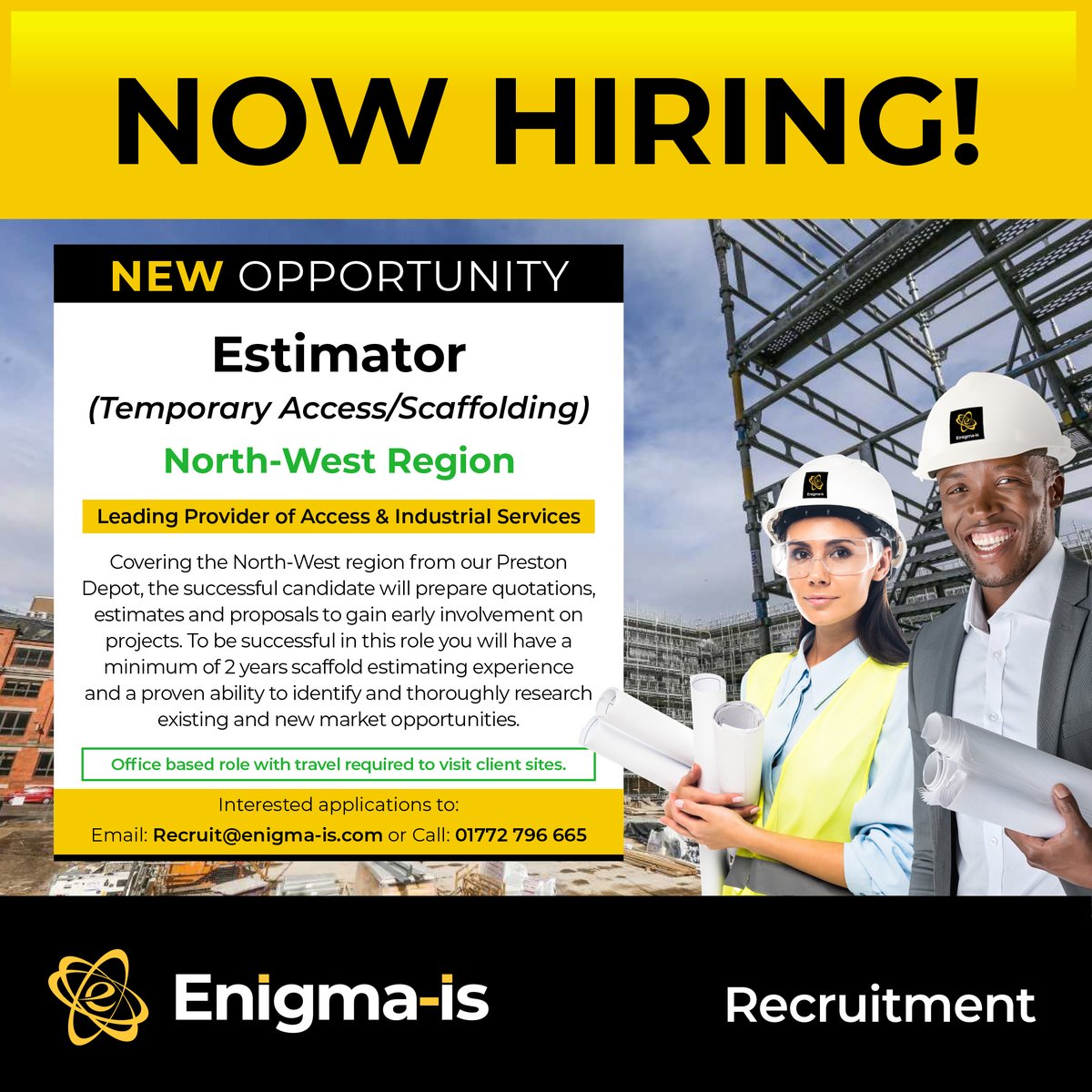 We’re Hiring! - Estimator Leading Provider of Temporary Access & Industrial Services North-West Region Call: 01772 796 665 Submit your CV online enigma-is.com/submit-cv/ Email your CV with a cover letter to: recruit@enigma-is.com #Jobs #Scaffolding #NorthWest #Estimator