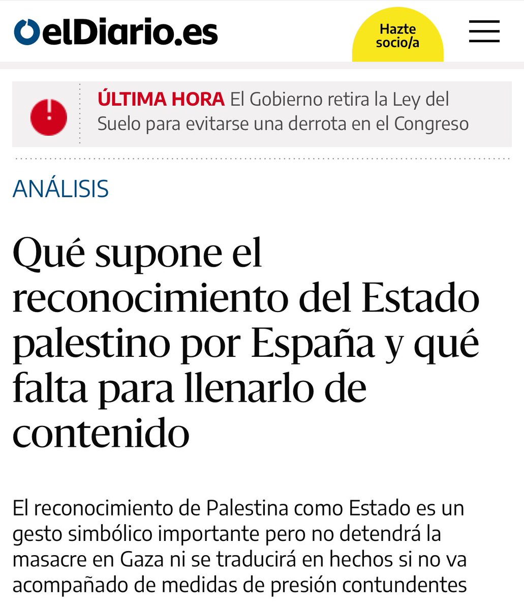 🇵🇸 Queda mucho por hacer, no pararemos hasta que se haga Qué supone el reconocimiento del Estado palestino por España y qué falta para llenarlo de contenido El reconocimiento de Palestina como Estado es un gesto simbólico importante pero no detendrá la masacre en Gaza ni se