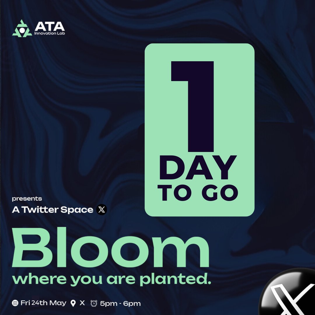ata_labs's tweet photo. Are you ready to #BloomWhereYouArePlanted?

Join us tomorrow by 5:00 pm as we interact, and gain the knowledge and resources we need to succeed.

#innovatewithata
#ata https://t.co/JtlIOvI91y