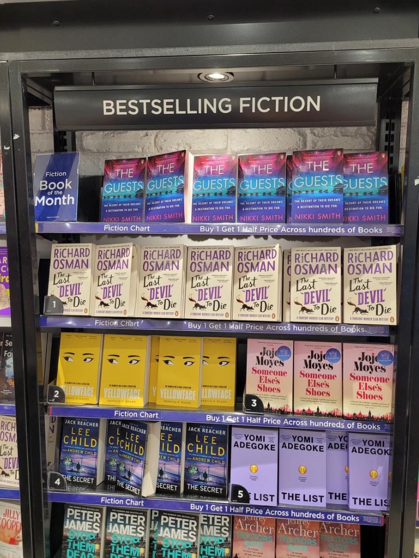 First photo of #TheGuests out in the wild at @WHSmith Stansted - thanks so much for this @Tombenjaminsays - it’s made my day!! 😎🏝️