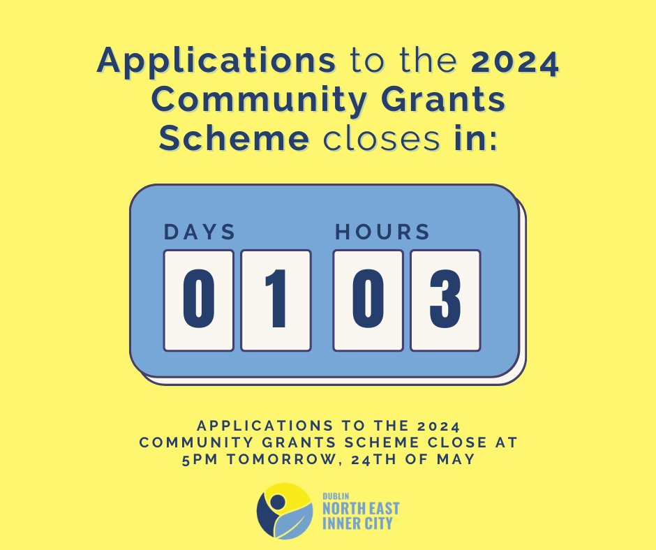 🚨ONE MORE DAY!🚨Applications to the 2024 Community Grants Scheme close at 5pm tomorrow, the 24th of May - so be sure to get those applications in! Head to neic.ie/news/neic-comm… for more details on how to apply and this year's theme! #NEIC #CommunityGrants #ApplyNow
