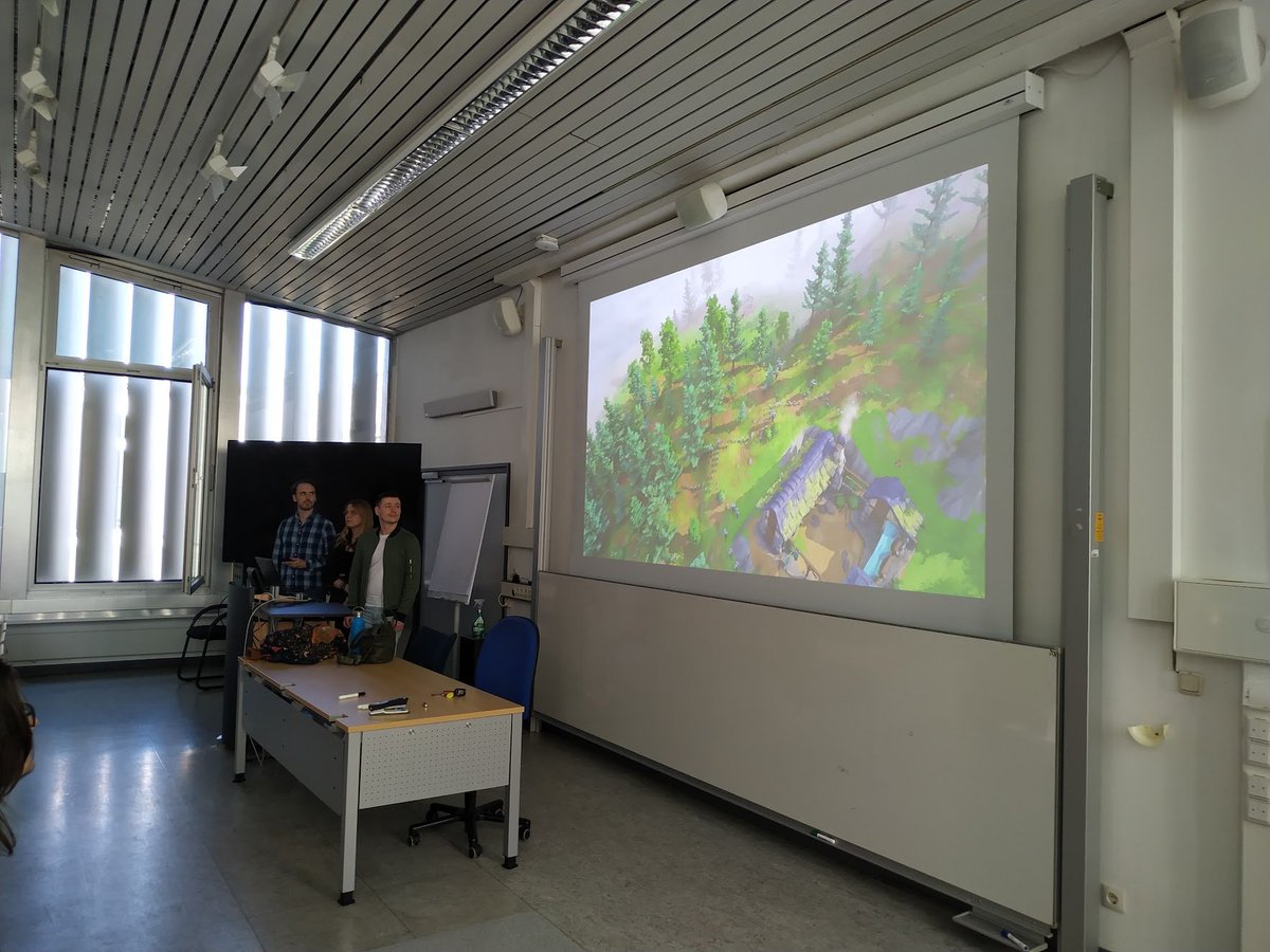 BimboFortuna's tweet photo. Fantastic industry-talk at h_da Animation&amp;Game yesterday: great folks from Envision Entertainment @pagoniagame talk about their work and giving some great advice about getting into this industry. Also: Their game Pioneers of Pagonia looks great!! Wuselfaktor galore! https://t.co/lPZVPMTwl4