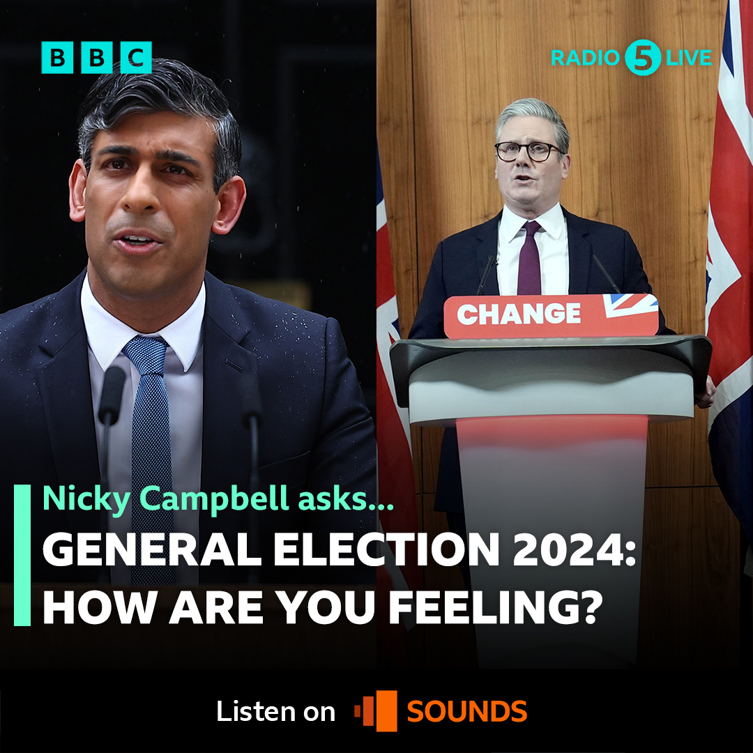 Conservative PM Rishi Sunak says the general election is “the moment for Britain to choose its future”. Labour leader Keir Starmer told voters “power returns to you”. So….. @NickyAACampbell asks: General Election 2024: how are you feeling?