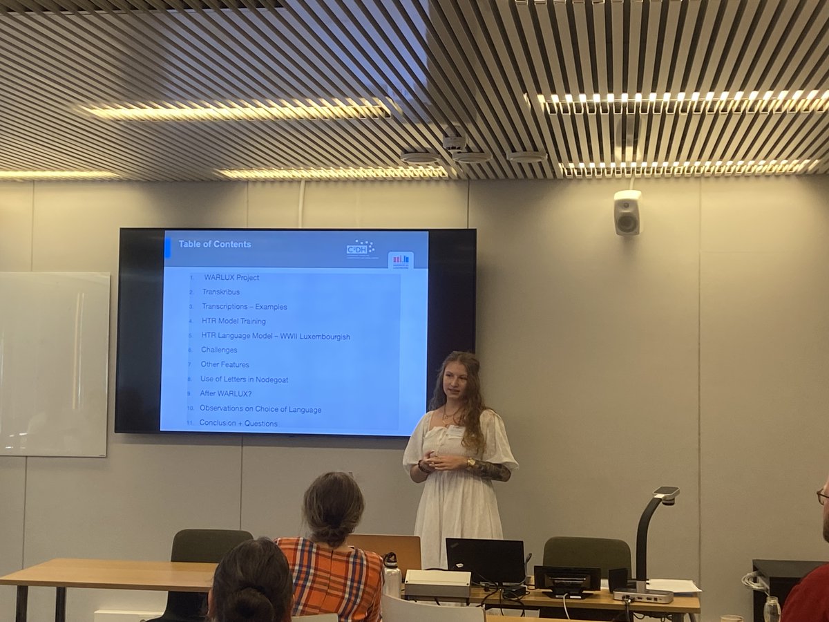 #Warlux Christelle Timis from <a href="/C2DH_LU/">C2DH_LU</a> <a href="/uni_lu/">uni.lu</a> presenting at @TampereUni the <a href="/warlux_c2dh/">warlux_c2dh</a> project and the work with <a href="/Transkribus/">Transkribus</a> #Luxembourg #warletters