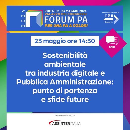 🌱 #SaveTheDate Oggi, dalle 14:30 alle 15:30, unisciti a noi al panel '#Sostenibilità ambientale tra industria digitale e Pubblica Amministrazione: punto di partenza e sfide future' al #forumpa2024 Iscriviti 👉 forumpa.it/manifestazioni… @FPA_net @AssinterItalia @stefanoepifani