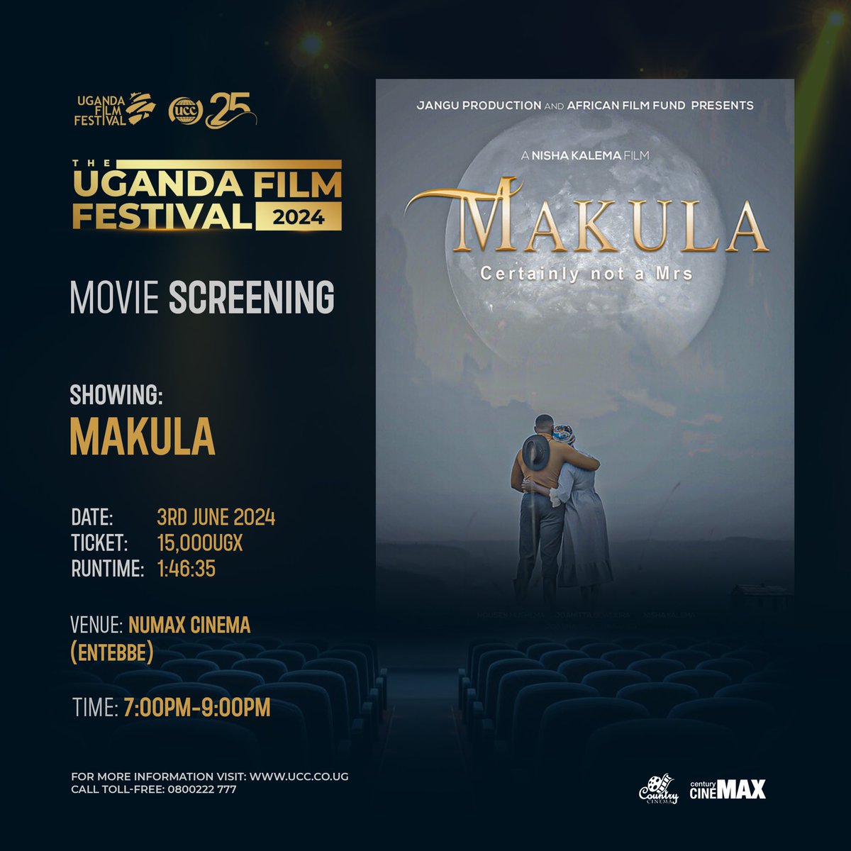 MAKULA, a film by @Nishakalema  that follows an extensive yet secret ring of human and organ traffickers. 

Movie screening will be 3rd June 2024 at Numax Cinema in Entebbe for only 15k.  #UFF2024 

#LocalStoriesGlobalimpact