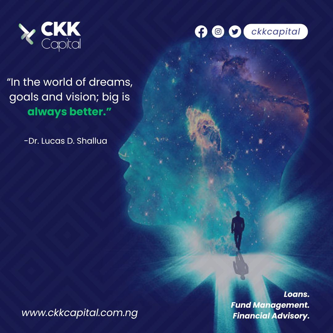 Dream big!! Envision a goal so big that it scares you! 
#ckkcapitalmotivation #ckkcapitalloans #fundmanagement #financialadvisory