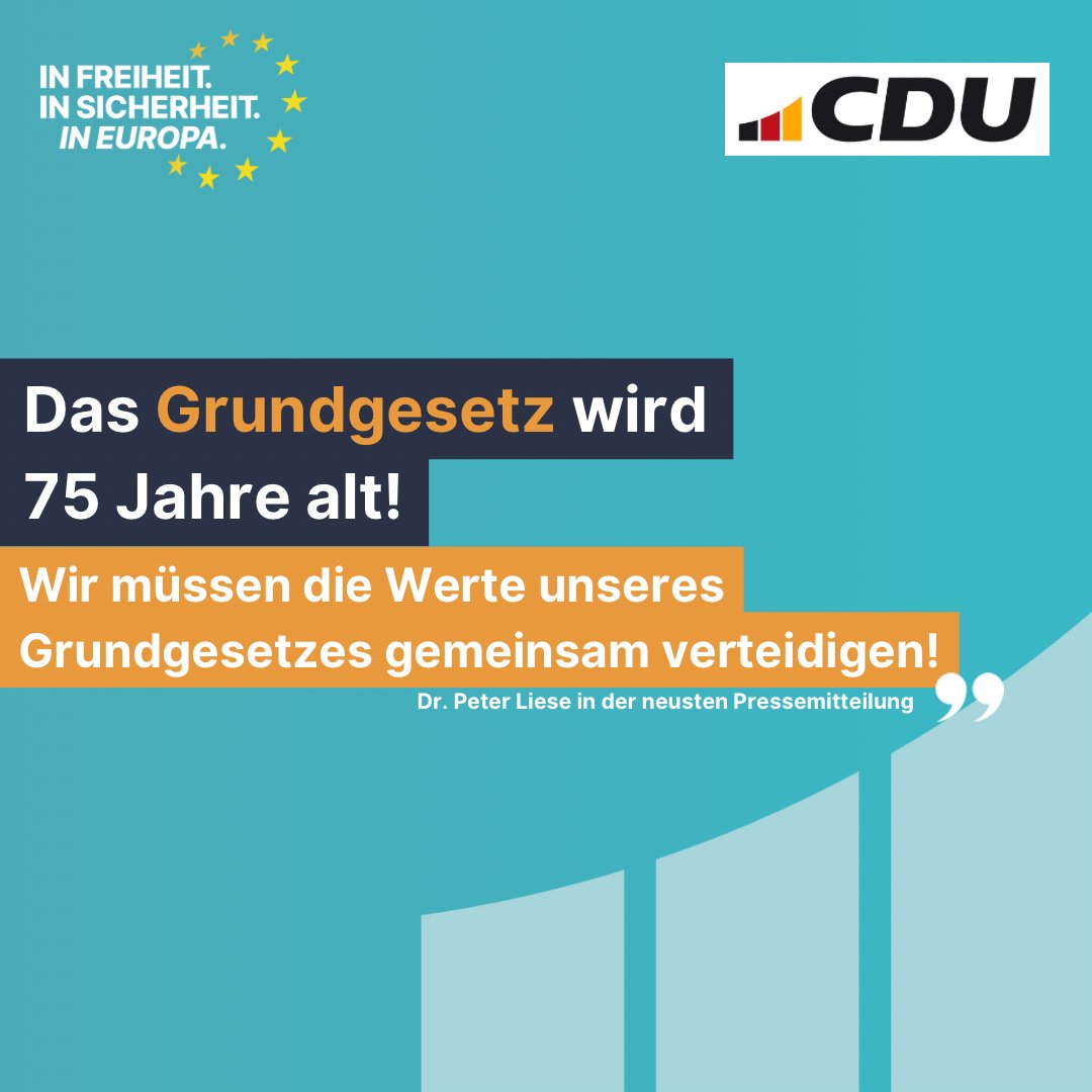 Heute wird unser #Grundgesetz 75 Jahre alt🎉 Ein Anlass zum Feiern, aber auch zum Mahnen: Wer Werte unseres Grundgesetzes & die #EU infrage stellt, gefährdet den Zusammenhalt unserer Gesellschaft, unseren Wohlstand & auf Dauer den Frieden. Mein Statement👉bit.ly/3Kamwml