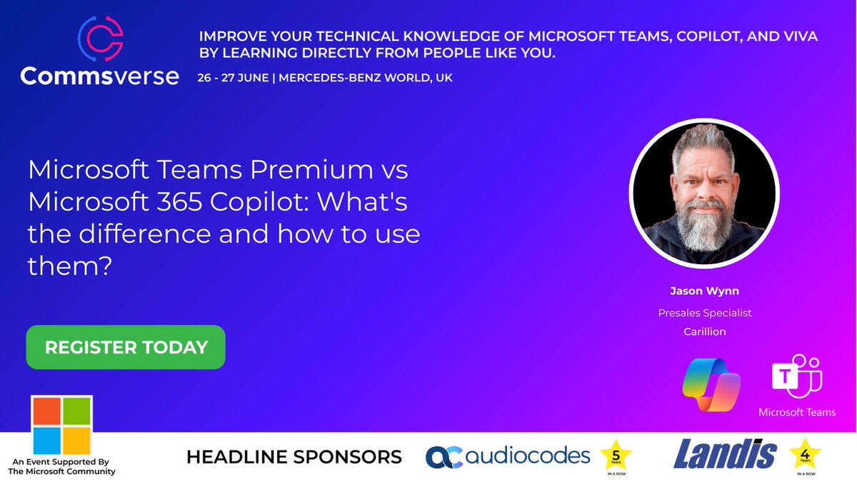 Microsoft Teams Premium vs Microsoft 365 Copilot: What's the difference and how to use them? By Jason Wynn at Commsverse 2024 📢 events.justattend.com/events/confere… #commsverse #microsoftteams #techcommunity