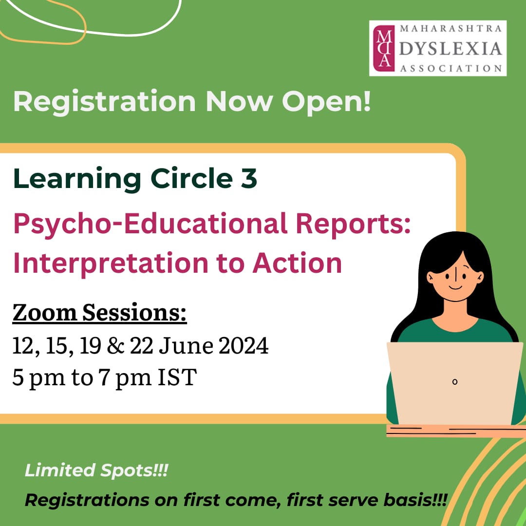 !Registration Now Open for Learning Circle 3!

The Learning Circle 3 is designed to take you on a demystifying journey of understanding and interpreting psycho-educational reports.

Click here to REGISTER NOW :forms.gle/yDzsh42NxakjZh…
Queries:mda@dyslexiaindia.com

 #SLD #Dyslexia