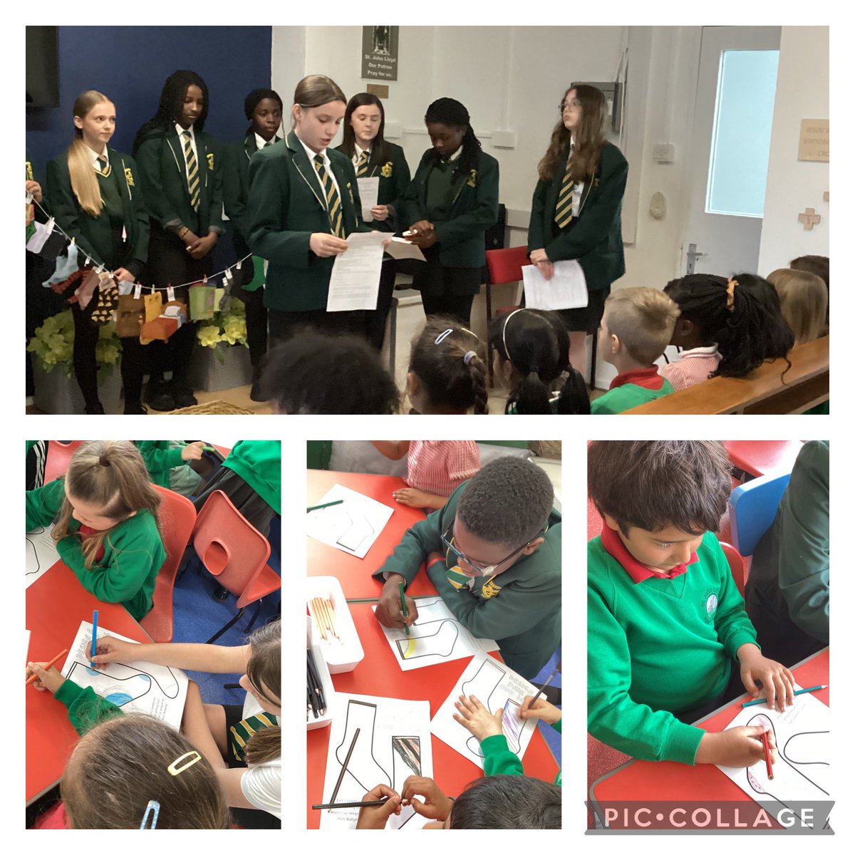 #Year2 and St Illtyd’s #Year7ChaplaincyTeam gather together in #CollectiveWorship to reflect upon how our differences and similarities are all celebrated. Diolch @StIlltydsCHS, @chs_illtyds & #Year7. #Article14 #EthciallyInformed