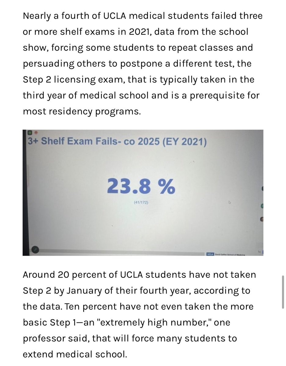 Batshit insane story from @aaronsibarium. 

UCLA’s medical school and their AWFL Dean of Admissions have put race at the forefront of admissions to such an extent that half the students fail standardized tests on basic medicine. 

Read it: freebeacon.com/campus/a-faile…