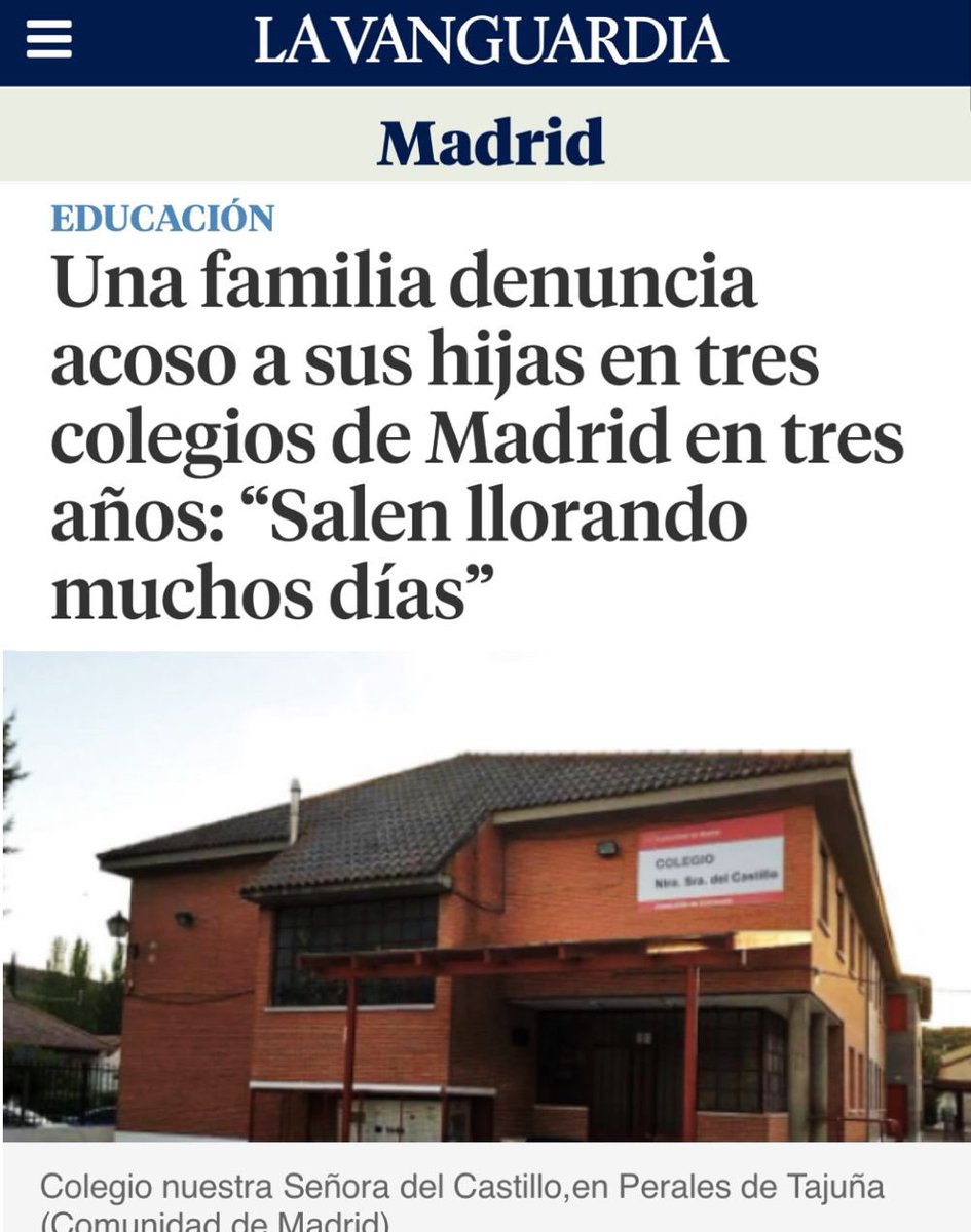 JMporKiraLopez's tweet photo. 🔴 ¡INADMISIBLE! Nos sumamos a la denuncia de esta familia de la Comunidad de Madrid por las graves negligencias que están destrozando la vida de dos menores de 10 años que viven con MIEDO cada vez que tiene que volver al colegio. Las menores llevan ya tres cambios de centro debido al acoso escolar. En su último colegio el pasado mes de noviembre la familia denunció que una de sus hijas había sido víctima de una agresión física, concretamente "un puñetazo y una bofetada" que se sumaban a los insultos incesantes que recibía por parte del mismo agresor. El colegio ni hizo nada ni ahora quiere dar explicaciones pero la respuesta por escrito de la Consejería les delata: “el pasado mes de marzo el centro abrió un protocolo de acoso con respecto a este caso". Es decir, tardan cuatro meses en abrir el protocolo y por supuesto sin tomar ninguna medida para proteger a la menor durante ese tiempo. Pero aún hay más, tras la “investigación" la Inspección Educativa determinó que "los incidentes no correspondían a una situación  de acoso", por lo que nos preguntamos durante cuánto tiempo más, según la administración, la víctima tendría que haber sufrido insultos y agresiones para que se reconociera su sufrimiento. En el mismo escrito la Conselleria @educacmadrid "consideró necesario proponer acciones de resolución de conflictos, así como efectuar
acciones de seguimiento mediante la observación de la alumna”. Es decir, primero niegan el sufrimiento de la víctima y después la revictimizan poniendo el foco sobre ella y no sobre el agresor. Con esa resolución la dirección del colegio toma una "medida":  "la niña se tiene que alejar del grupo de amigos cuando el niño que la pegó se acerca porque se ha establecido una orden de alejamiento”. Como apunta el padre, “el mundo al revés. Es la afectada la que debe retirarse”. Pero como suele pasar cuando no se actúa y se les quita importancia a las violencias éstas van a más, esta vez con amenazas y represalias sobre las que el Consejero de Educación de la Comunidad de Madrid, Sr. Emilio Viciana (@EVicianaDuro), añade que: “El pasado 8 de mayo se ha vuelto a abrir otro protocolo de acoso que actualmente está en investigación”. La familia confirma que este segundo caso está motivado porque dos niños no paran de gritarles insultos a las menores delante de sus compañeros, tanto en el patio, como en el centro llamándoles "hijas de puta, subnormales... Y les dicen que van a
denunciar a nuestra familia o tirar huevos en nuestra casa”, por lo que las niñas “Salen atemorizadas del colegio”. 
¡Basta Ya! Se están vulnerando todos los derechos de esas dos menores de forma reiterada y consciente. El sistema se está convirtiendo en una trampa mortal para nuestros hijos que sólo se va a poder parar con consecuencias para quienes ejercen esa violencia y para quienes la permiten.