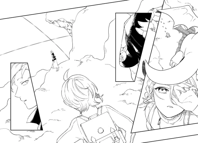 カキアオさん本の最初の見開き
もう少し描きこみますけどねワハハ

こういう「いかにも物語始まります!!」って感じの見開き、わくわくするから描くの大好きです 