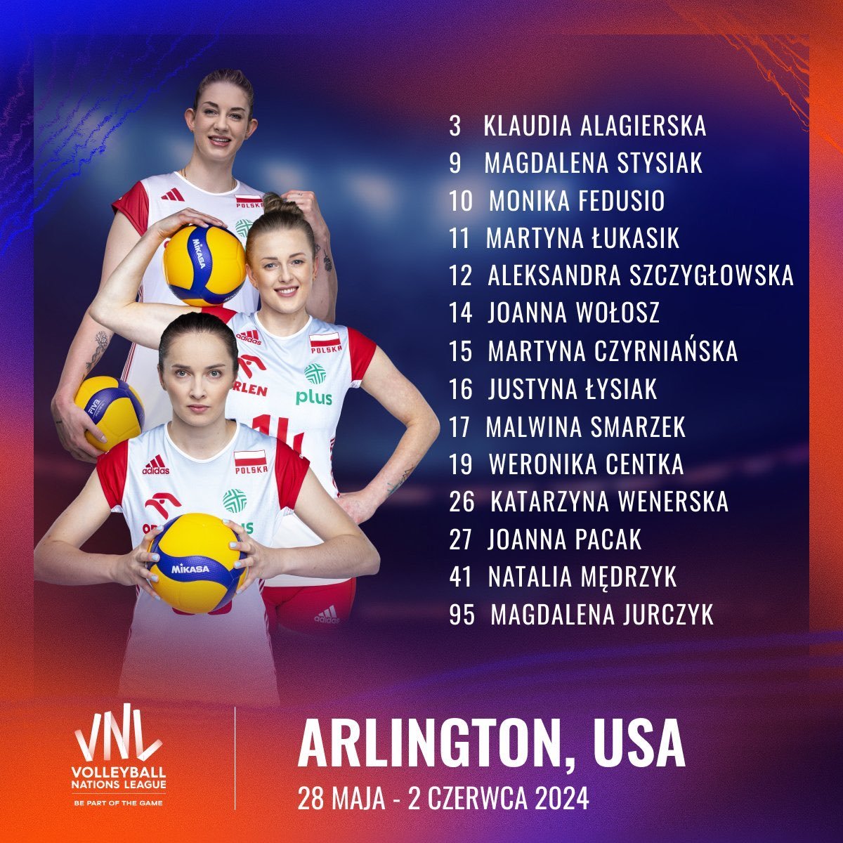 🇵🇱 Polonya VNL 2. Hafta Kadrosu

⚡ Wolosz & Czyrnianska & Smarzek üçlüsü kadroya dahil olurken sakatlığı bulunan Korneluk kadroda yer almadı 

#VNL2024