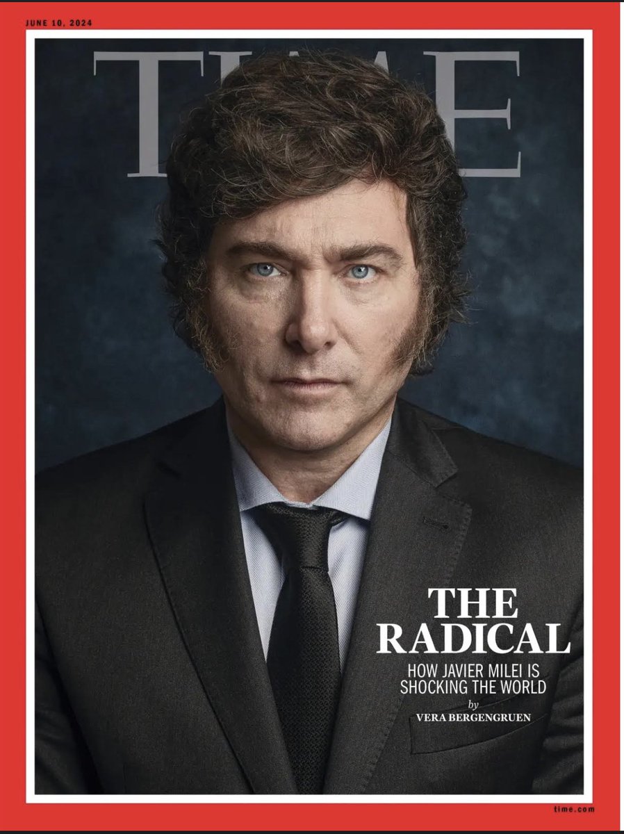 Javier Milei (@JMilei) es finalmente tapa de la revista Time. Viva la libertad carajo. Fenomeno barrial.