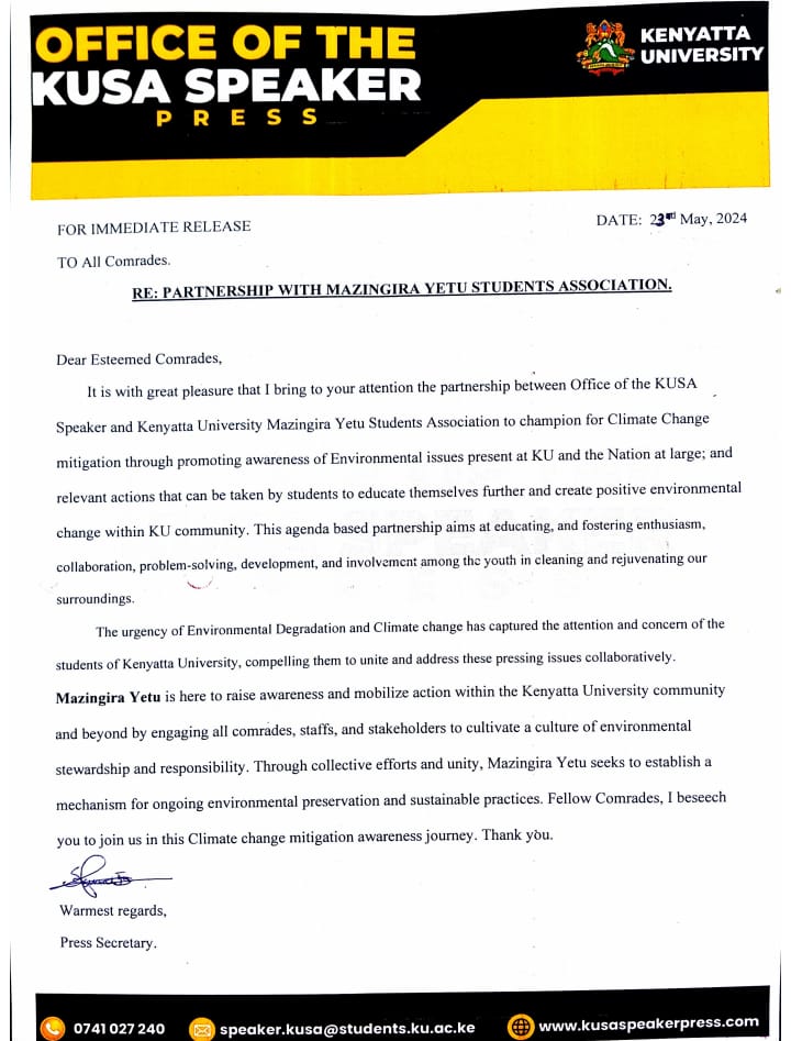 In the spirit of comradeship,I call upon all Kenyatta University Comrades to foster a harmonious coexistence between human society and the natural world. It is our duty to act as stewards of the environment.
#Atalanta 
#everest