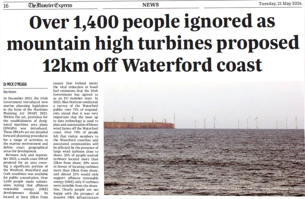 The power of consultation (or not). Windfarms off the Waterford coastline proposed on developer selected site. Full story on this week's @munsterexpress and @DungarvanObserv @KOSullivanIT @Failte_Ireland @GoToIrelandUS @VisitWaterford @welovewaterford @WaterfordPocket