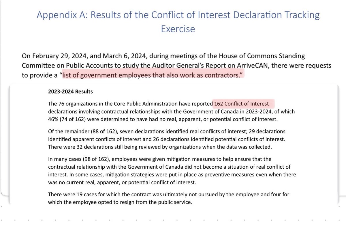 The evidence is out, and its insulting. 162 employees of the Canadian Government, also work as Canadian Govt vendors/contractors in 2023/24🤯 It appears at no time was a duty taken to ensure corruption is not a part of daily Government operations