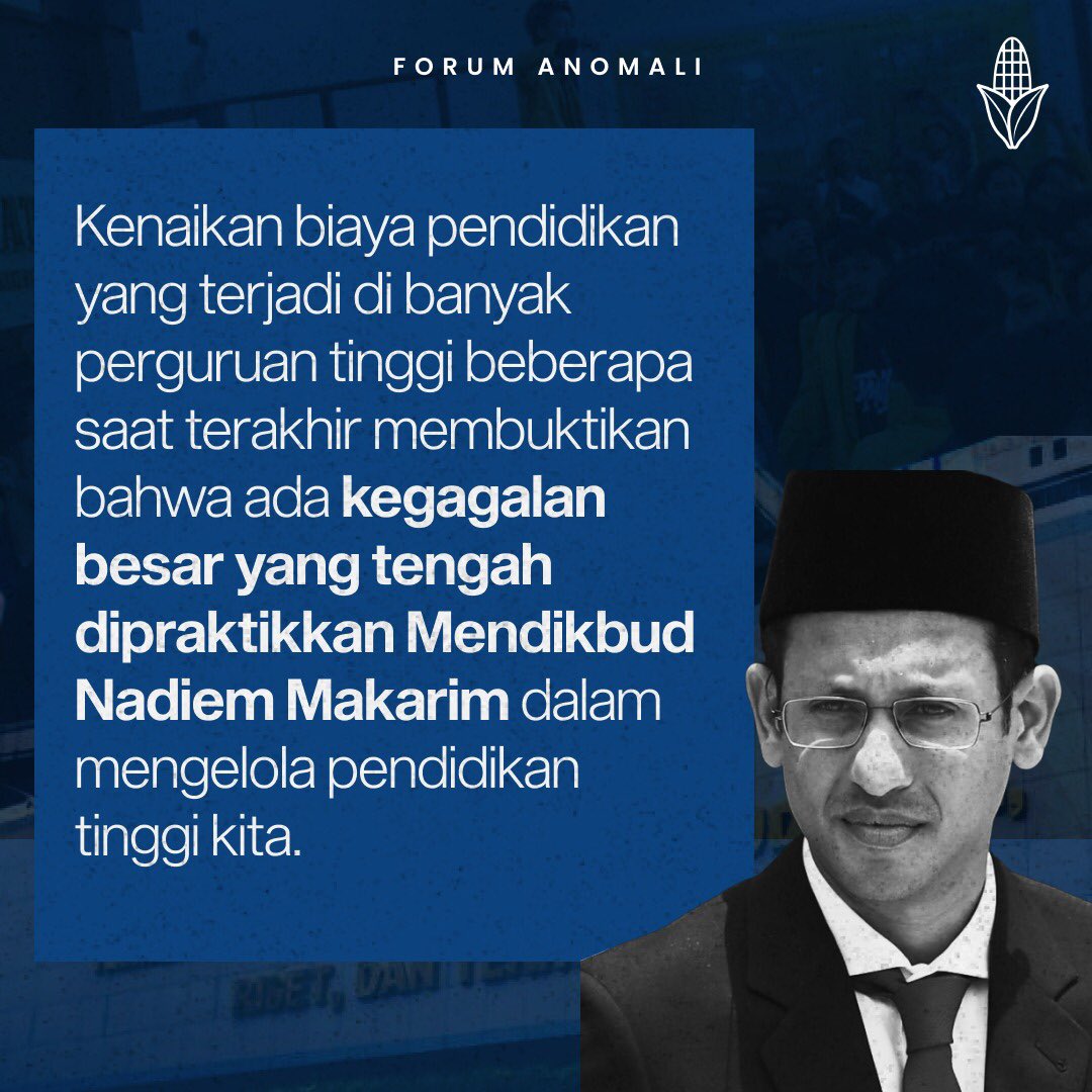 forumanomali's tweet photo. Melihat keadaan hari ini, beberapa perguruan tinggi dengan seenaknya menetapkan biaya kuliah yang sangat mahal, secara tidak langsung telah memperkecil akses terhadap pendidikan tinggi bagi kelas menengah ke bawah yang kesulitan dalam hal finansial. https://t.co/VV9CagCy3d