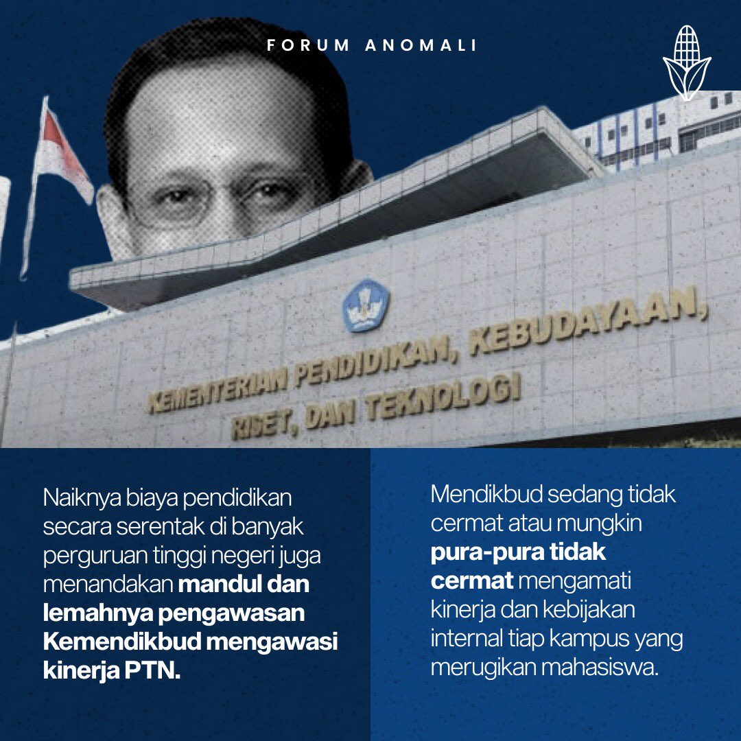 forumanomali's tweet photo. Melihat keadaan hari ini, beberapa perguruan tinggi dengan seenaknya menetapkan biaya kuliah yang sangat mahal, secara tidak langsung telah memperkecil akses terhadap pendidikan tinggi bagi kelas menengah ke bawah yang kesulitan dalam hal finansial. https://t.co/VV9CagCy3d