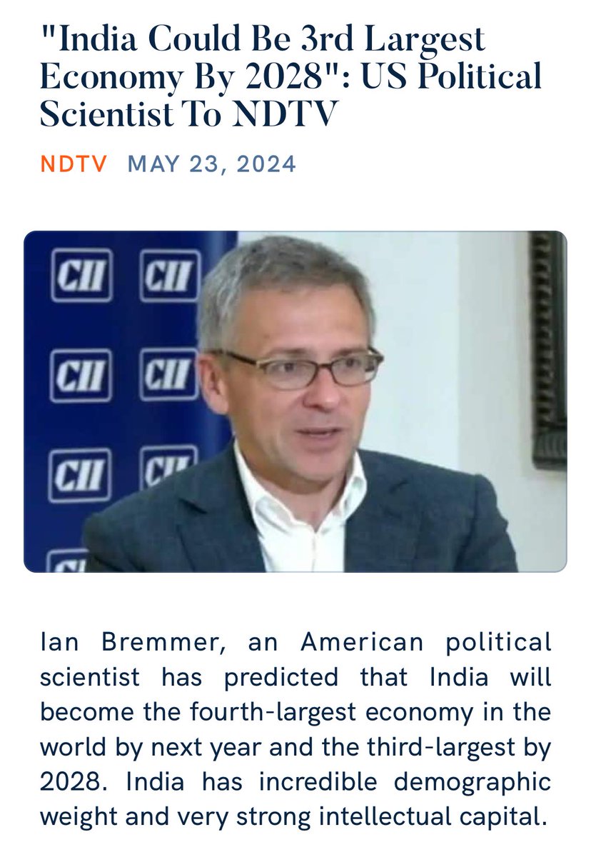 'India Could Be 3rd Largest Economy By 2028': US Political Scientist To NDTV ndtv.com/india-news/ind… via NaMo App