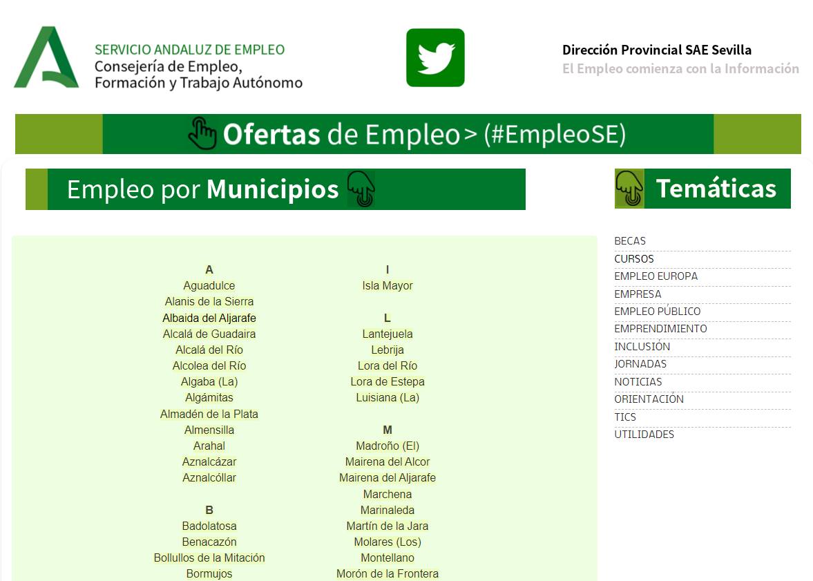 La actualidad del #empleo en nuestra provincia a tu alcance: Búsqueda general, 🔎 filtra por municipios y por temática #️⃣ >>>> saempleosevilla.blogspot.com #SevillaEmpleo de @seviempleo