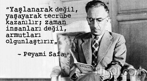 “Yaşlanarak değil, yaşayarak tecrübe kazanılır; zaman insanları değil, armutları olgunlaştırır.”

-Peyami Safa