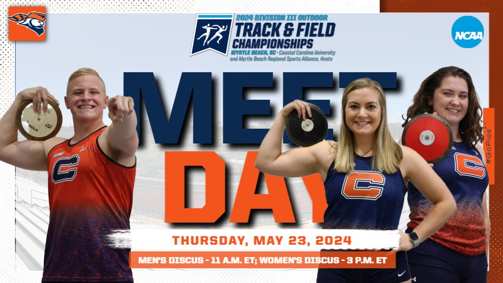 #MeetDay at Day 1 of the D-III Outdoor Championships.

Steven Hermsen will try to become the 1st person in @NCAADIII history to win 4 National Championships in the Discus at 11 am ET, while Vanessa Uitenbroek and Cate Gudaitis will compete at 3 pm ET

📹- ncaa.com/news/trackfiel…