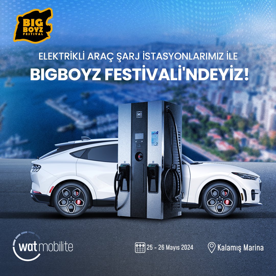 Elektrikli araç şarj istasyonlarımızla 25-26 Mayıs’ta Kalamış Marina’da düzenlenecek BigBoyz Festivali’ndeyiz! 🚗⚡️

#bigboyzfestival #watmobilite