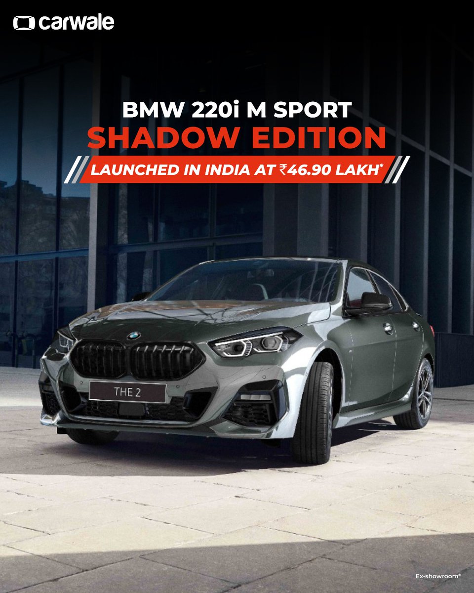 CarWale's tweet image. #BMWIndia has launched the #220iMSportShadowEdition at Rs. 46.90 lakh (ex-showroom).
•Available in limited units
•Alpine White &amp;amp; Skyscraper Grey exterior
•Blacked-out front grille
•Black &amp;amp; Oyster interior theme
•Carbon finish on gear selector
•Black rear spoiler

#cwlaunch