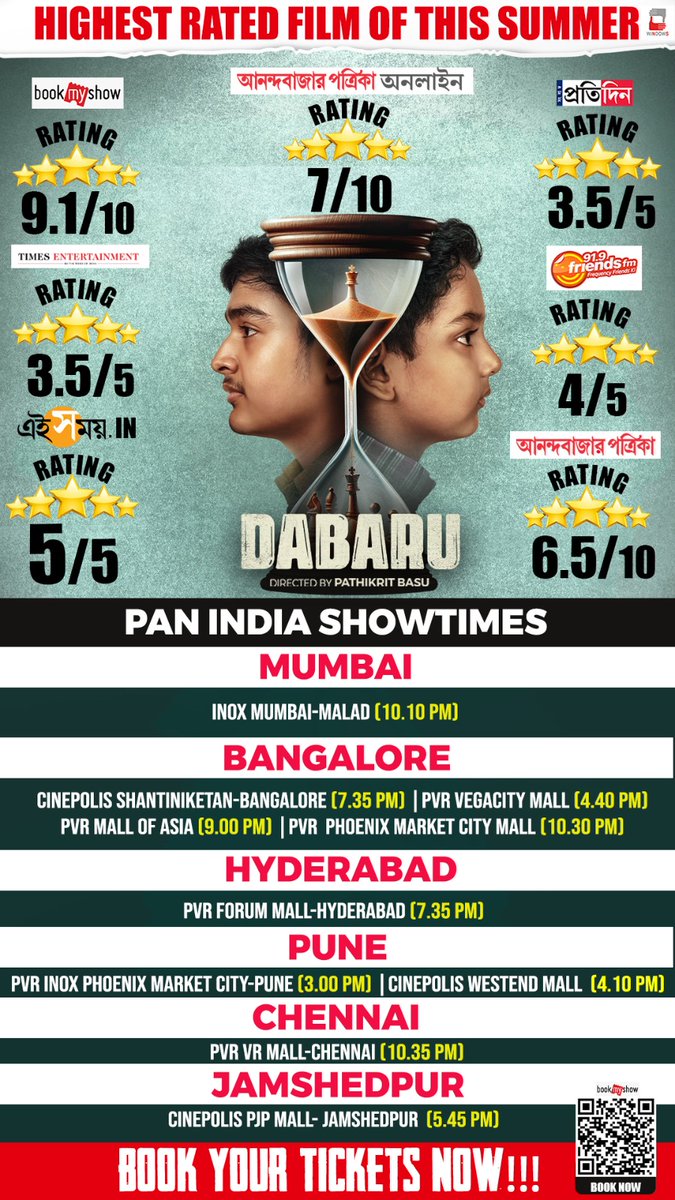 Highest rated bengali film of this summer is now releasing nationwide! Online Booking link : in.bookmyshow.com/kolkata/movies… #Dabaru #RunningSuccessfully #IncinemasNow #Windows @nanditawindows @shibumukherjee @RituparnaSpeaks @Pathikrit91