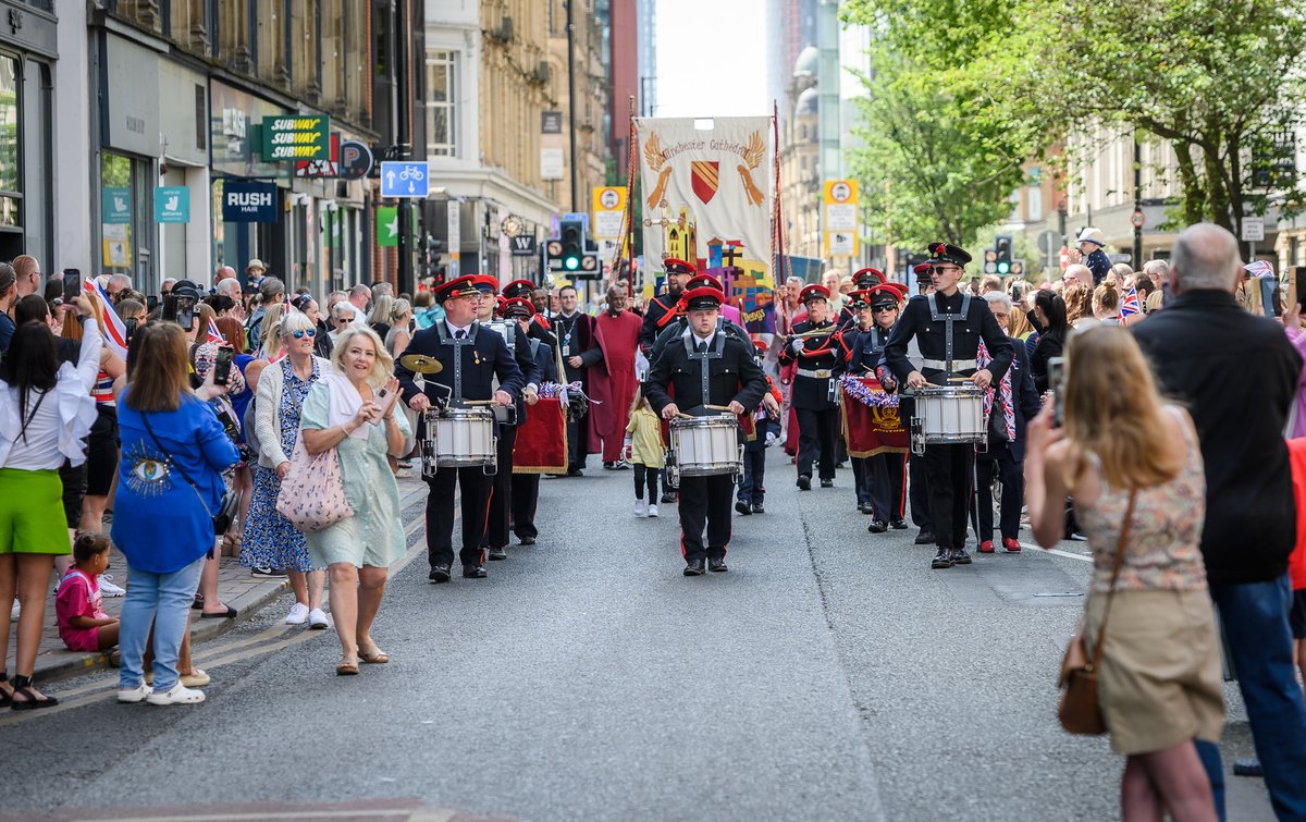 Join us for a joyful day of celebration on Monday as the Manchester and Salford Whit Walks process through the streets of Manchester. We warmly invite you to come and support those taking part and join in a collective Act of Worship at St Peter’s Square with Dean Rogers and