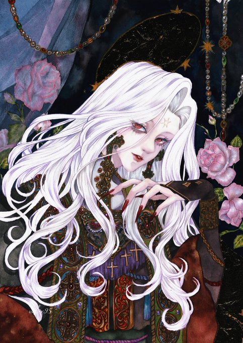 「watercolor (medium) white hair」 illustration images(Latest)