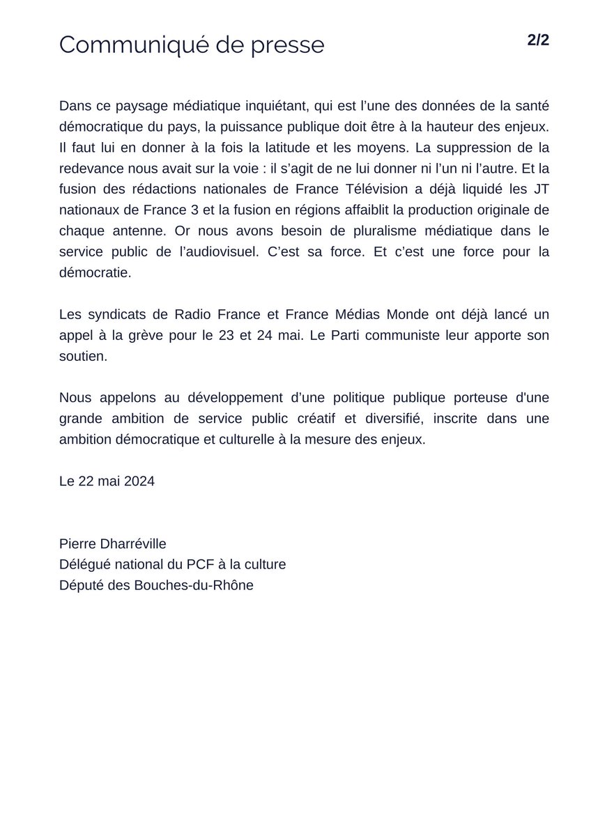 Service public de l'audiovisuel : non au holding up ! Communiqué de presse @radiofrance @franceinfo @franceinter @FranceTV @franceculture @France3Provence @libe @humanite_fr @lemondefr