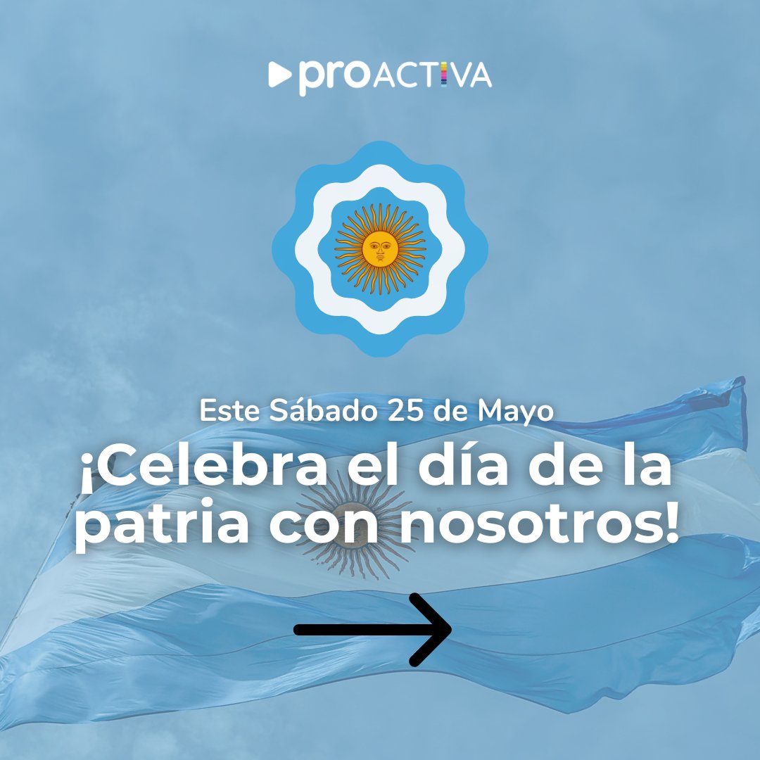 __Proactiva's tweet photo. Este sábado a las 15hs vamos a estar en Plaza Arias para celebrar la patria juntos. Tendremos muchas actividades para toda la familia y también se repartiran escarapelas e izaremos la bandera

📌¿Donde? En Plaza Arias (Carlos Gardel 1301 entre Gral. Lavalleja y Gral Miller) https://t.co/cxS4yH2Bdb