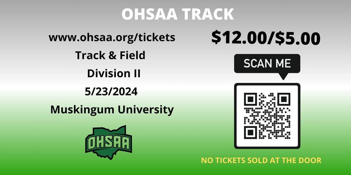 'Ticket information for today's Regional Track Meet at Muskingum University. The meet starts at 4:30 pm.'