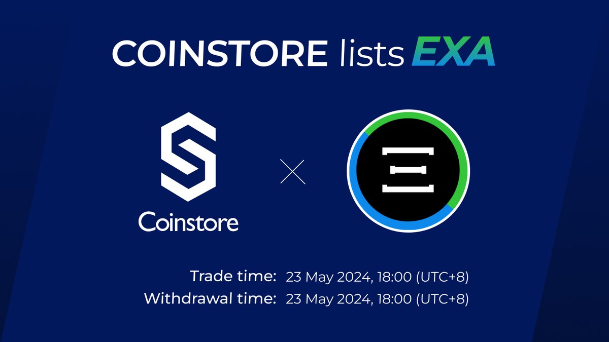 🔥 NEW LISTING ON COINSTORE 🔥 👏 Welcome: @ExactlyProtocol $EXA 👏 ⏰ Trade time：2024/05/23 18:00（UTC+8） 💰 Withdrawal time：2024/05/23 18:00（UTC+8） Watch this space for more👇 🌎 Official website: exact.ly 👩‍👧‍👦Official Telegram:t.me/exactlyFinance