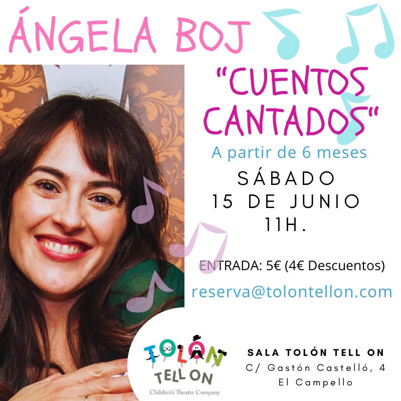 AngelaBoj's tweet photo. El sábado 15 de junio a las 11:00h estaré con CUENTOS CANTADOS en la SALA TOLÓN TELL ON @tolon_tell_on de Alicante ¿Os lo podéis creer? 🤩🙌🏻

¡Yo todavía no! Yuhuuu!! 🥳 👏🏻👏🏻👏🏻 

👉🏻 Reserva en: reserva@tolontellon.com

¡Os espero!

#actividadesenfamilia #cuentosparabebés https://t.co/2Uxkmv23qL