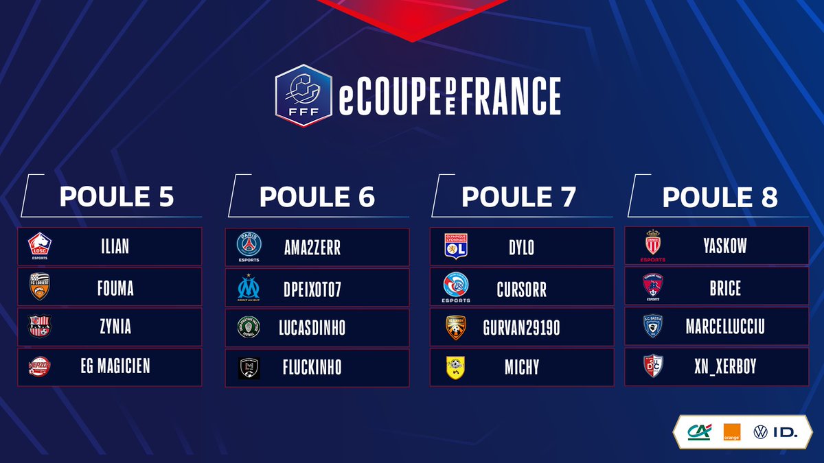 efootdefrance's tweet photo. Voici les poules de la phase de finale de l’#eCoupeDeFrance 🗒️

📱 #eCoupeDeFrance 
🗓️ 24 &amp; 25 mai 
🎥 https://t.co/zzLZT76Q98 le 25 mai dès 9h30 https://t.co/w3hI74DS7A