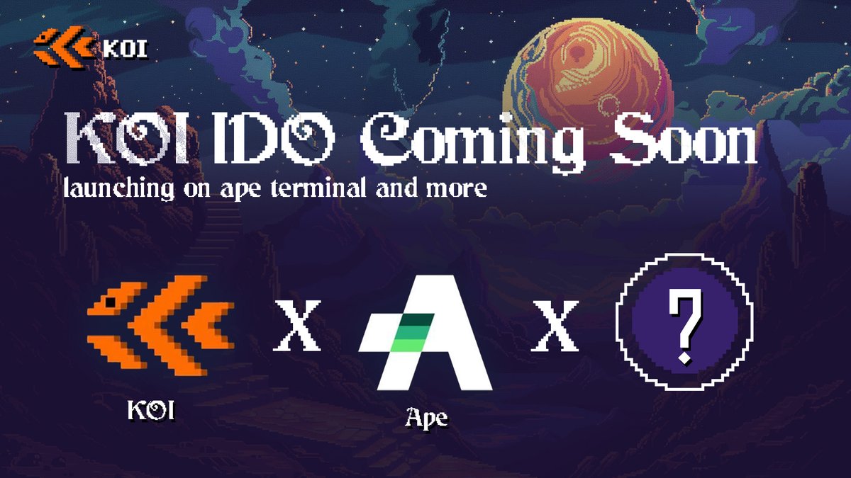 🌟 KOI : Phase Two 🌟 🤝 We are honored to partner with Ape Terminal for the scheduled IDO of $KOI ! This strategic collaboration will unlock new opportunities and expand our reach in the crypto space. 📅 Mark your calendars! The Koi Token Generation Event (TGE) is scheduled as