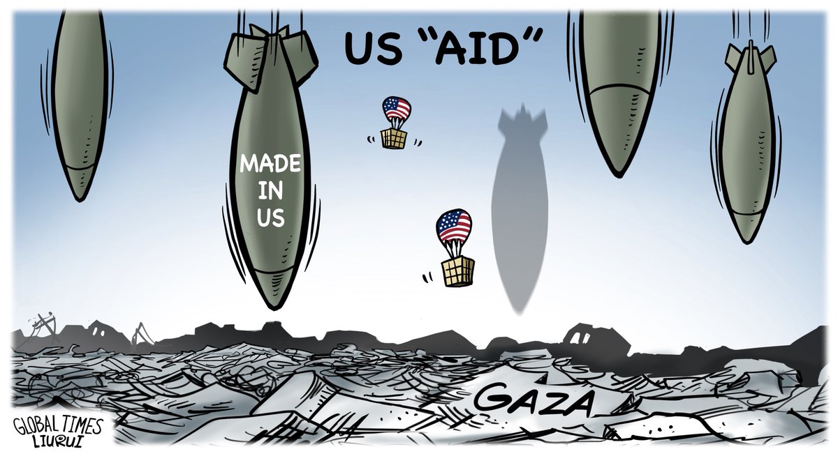 #GTCartoon: US 'aid' to #Gaza. @_ValiantPanda_