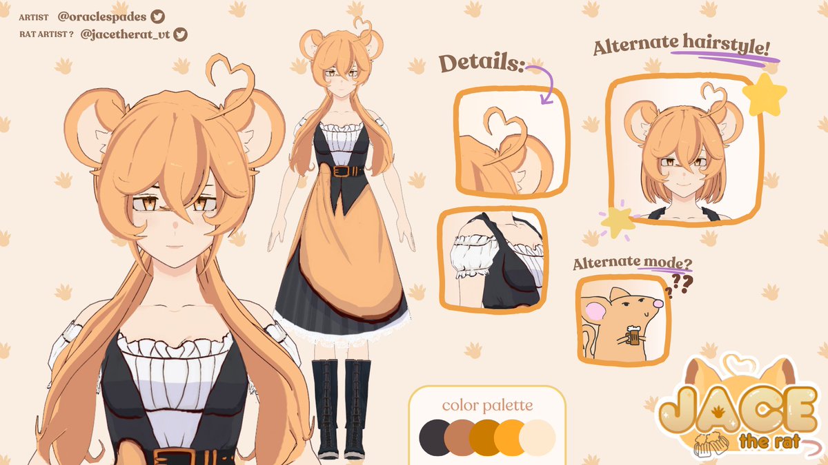 jacetherat_vt's tweet image. oharat! i&apos;m jace the rat, a humanoid rat vtubaah that owns a really !really! run down tavern. thanks for dropping by (ʃᵕ̩̩ ᵕ̩̩)

dropping this newly upgraded bad boy of a character reference sheet to emphasize the talent of my artist @oraclespades! 

#PHVTuber #VTuberUprising