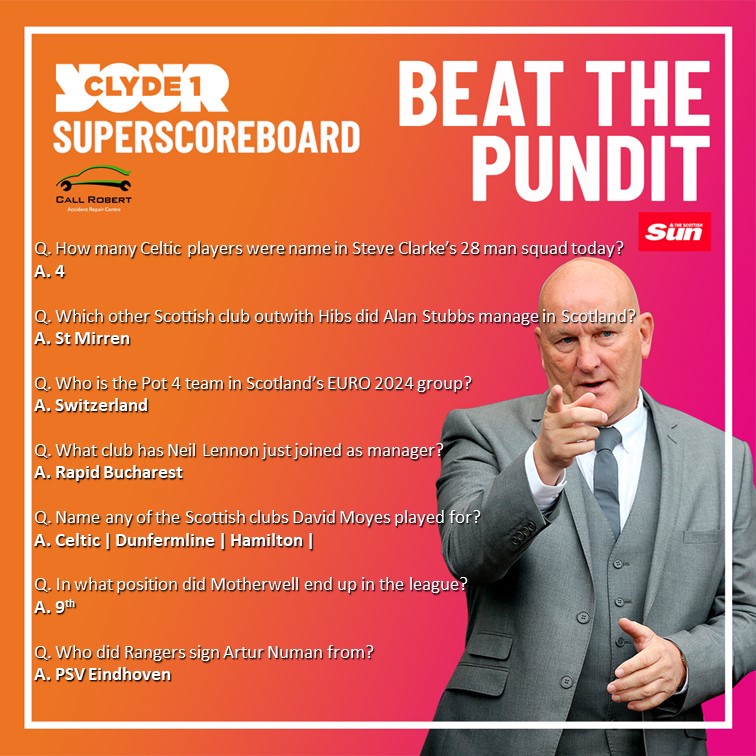 👊 Jim Duffy had the chance to go above Gordon Dalziel in the pundits table and he was taking on Dean who was on his Stag Doo! Dean: ❌❌❌✅✅❌❌✅ Jim: ❌✅❌✅✅✅✅ 🏅 A win for Jim and a slagging from his mates for Dean. #BeatThePundit is back from 6⃣ on @1025Clyde1
